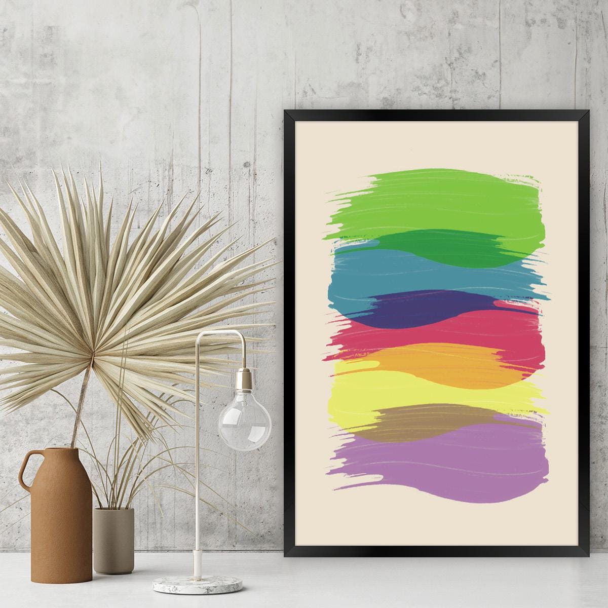 Abstract Canvas Print, Overlapping Colorful Strokes Wall Art, Rainbow Colored Home Decor, Modern Art for Bedroom, Framed Options