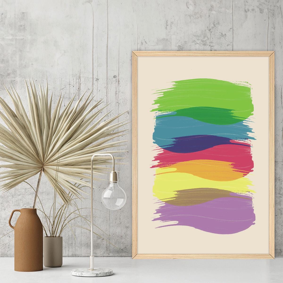 Abstract Canvas Print, Overlapping Colorful Strokes Wall Art, Rainbow Colored Home Decor, Modern Art for Bedroom, Framed Options
