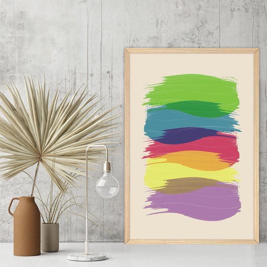 Abstract Canvas Print, Overlapping Colorful Strokes Wall Art, Rainbow Colored Home Decor, Modern Art for Bedroom, Framed Options