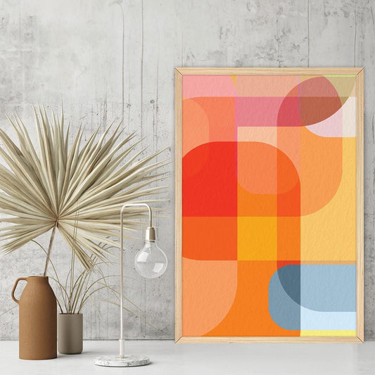 Abstract Canvas Print Round Edges, Colorful Geometric Wall Art, Bold Modern Home Decor, Framed Options Available for Livingroom or Bedroom