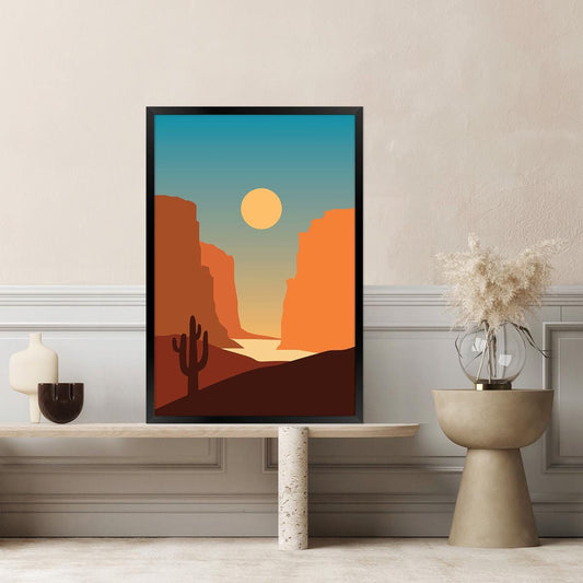 Southwestern Desert Canvas Print: Modern Cactus Mountain Wall Art