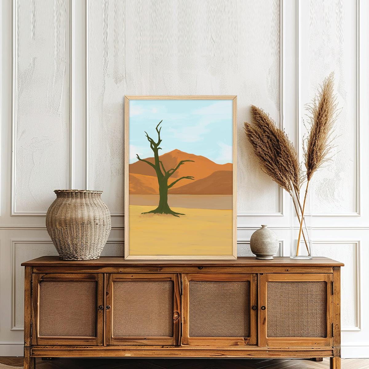 Desert Tree Canvas Print: Modern Southwestern Boho Landscape Art
