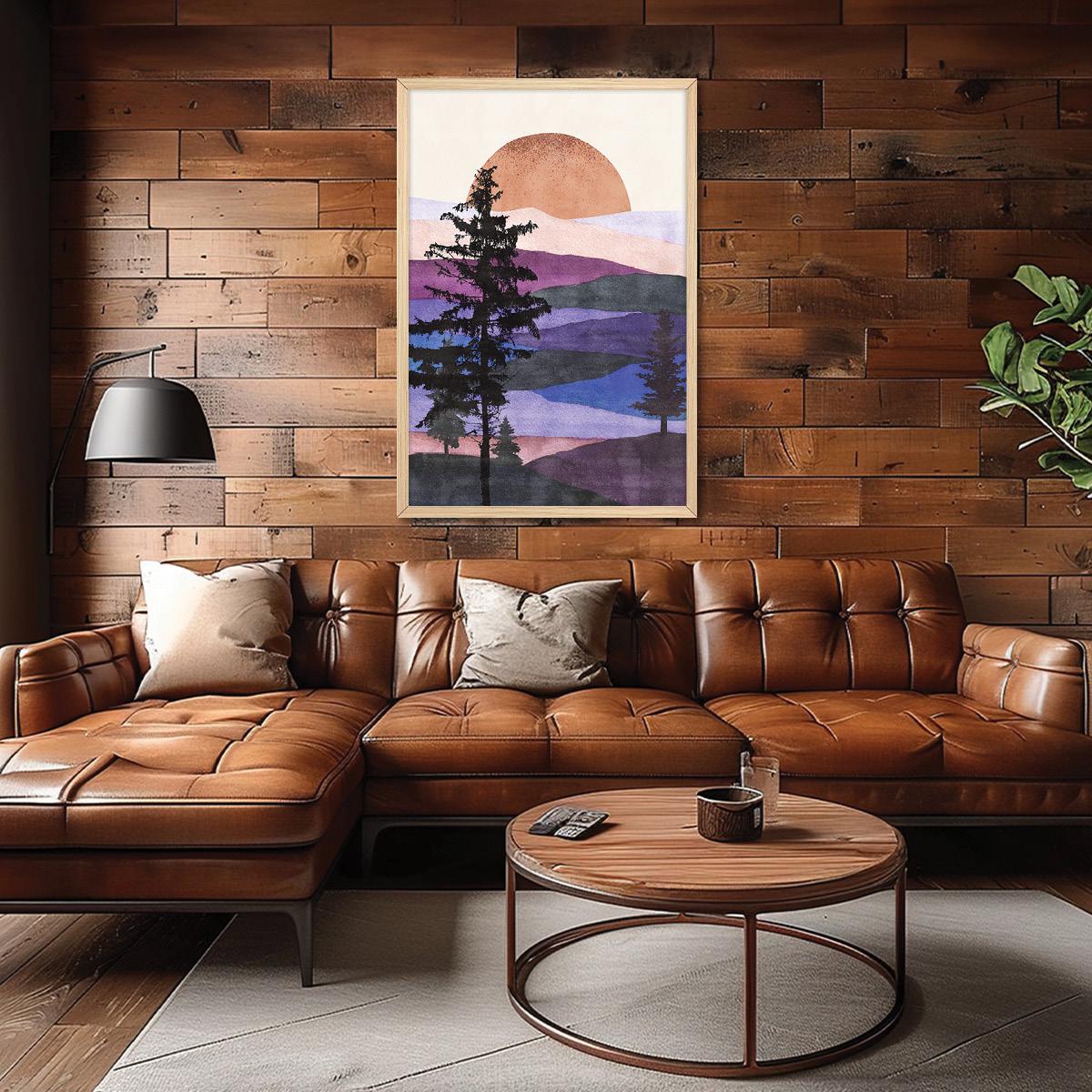 Colorful Purple Mountain Sunrise Canvas Print: Abstract Boho Landscape Wall Art