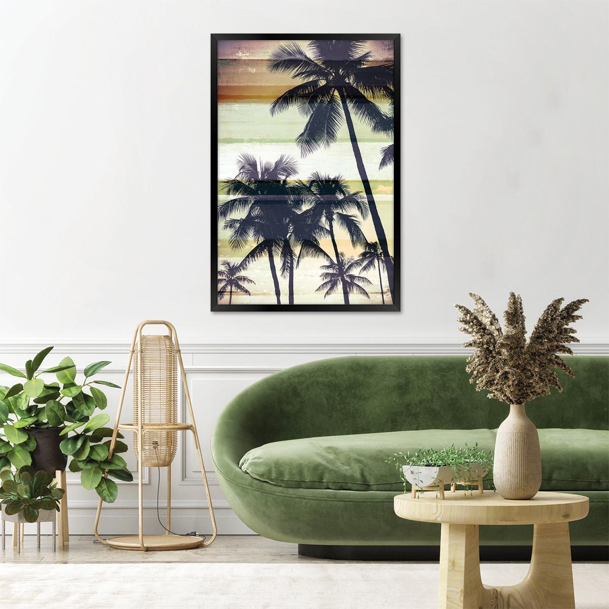 Vintage Palm Tree Canvas Print: Coastal Beach House Wall Art