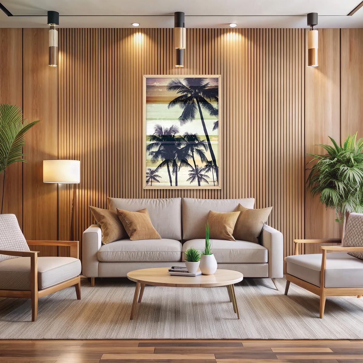 Vintage Palm Tree Canvas Print: Coastal Beach House Wall Art