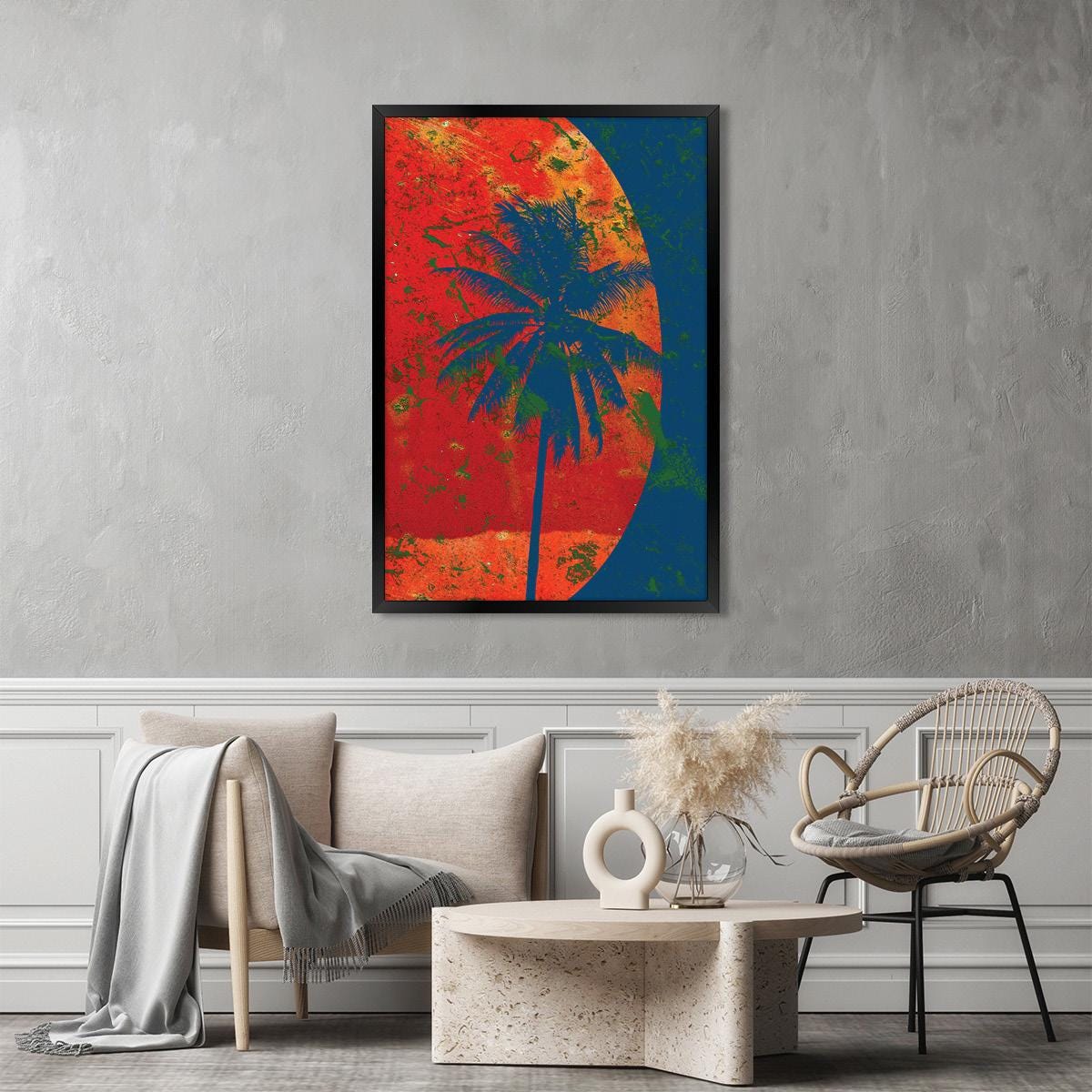 Vintage Tropical Palm Tree Canvas Print: Bold Boho Wall Art