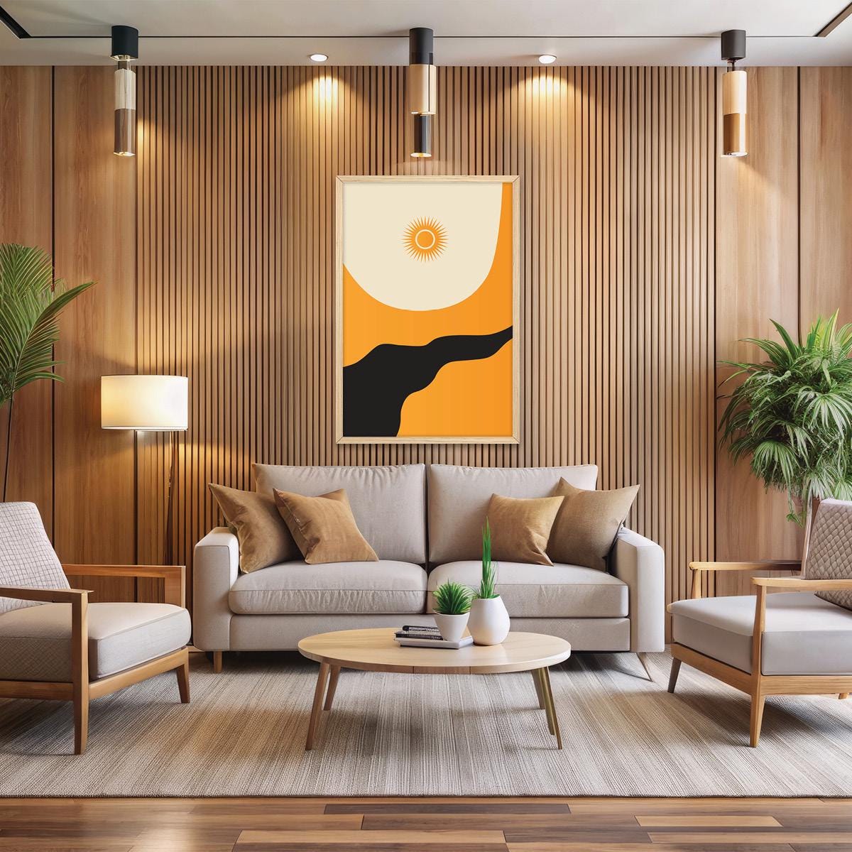 Abstract Sun Yellow Modern Boho Canvas Print Wall Art, Framed Option Available