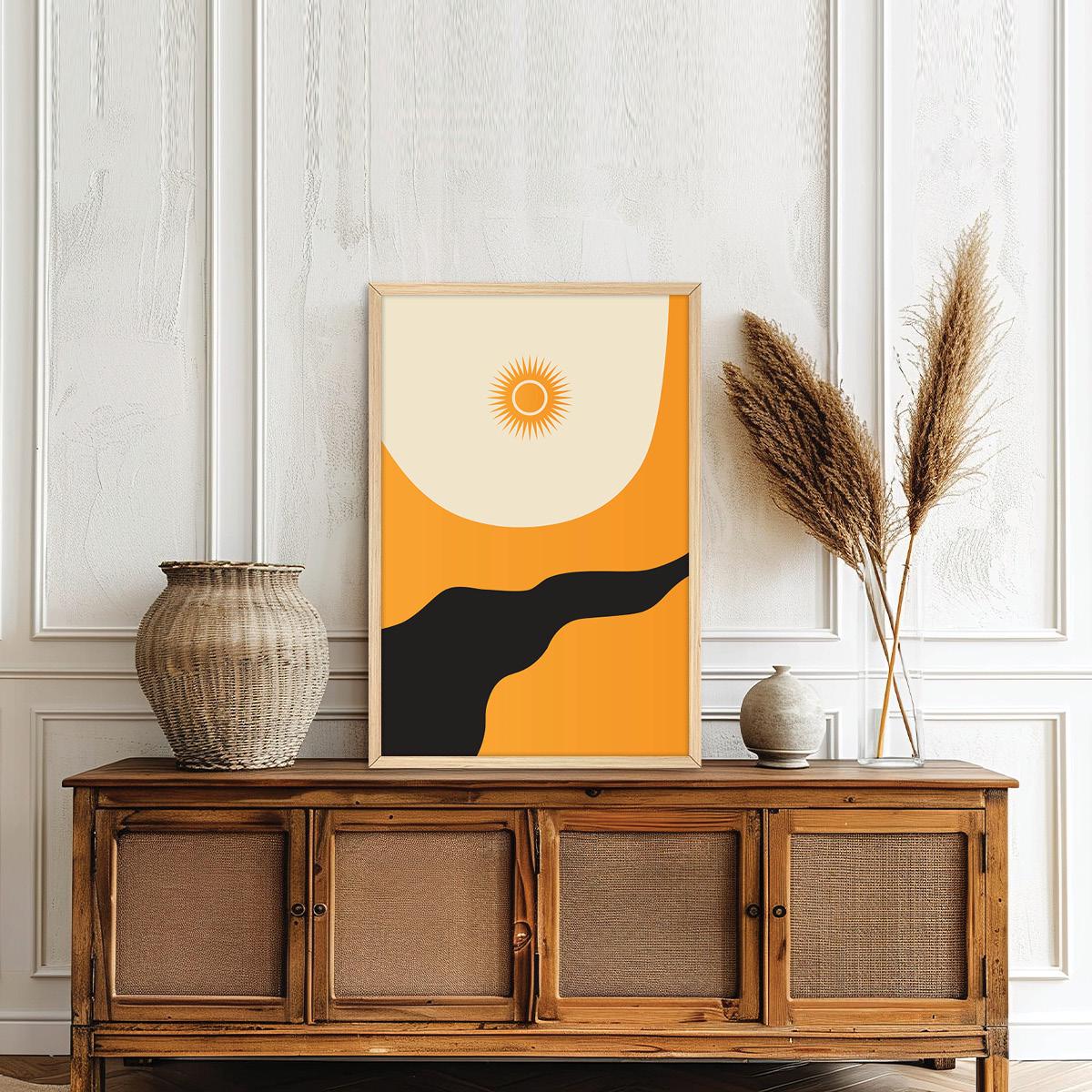 Abstract Sun Yellow Modern Boho Canvas Print Wall Art, Framed Option Available