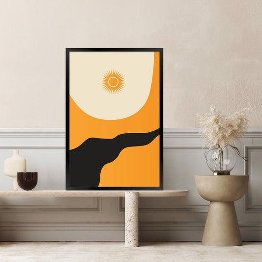 Abstract Sun Yellow Modern Boho Canvas Print Wall Art, Framed Option Available