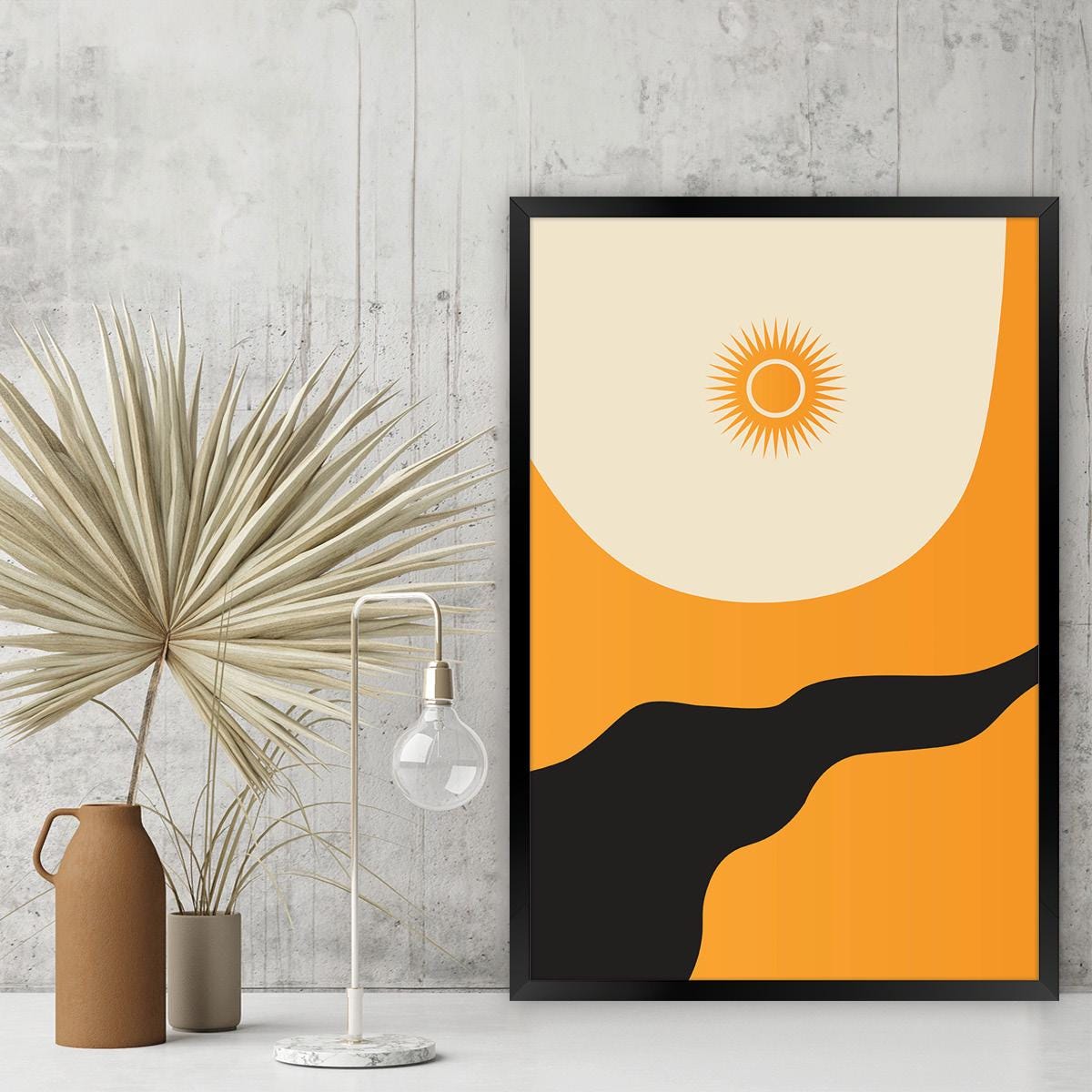 Abstract Sun Yellow Modern Boho Canvas Print Wall Art, Framed Option Available