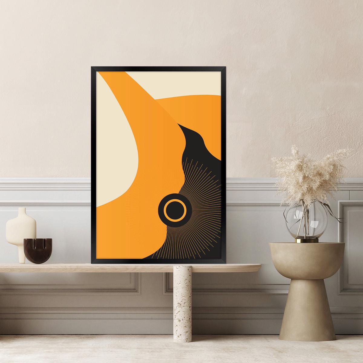 Abstract Sun Ray Yellow & Black Modern Boho Canvas Print Wall Art, Framed Option Available