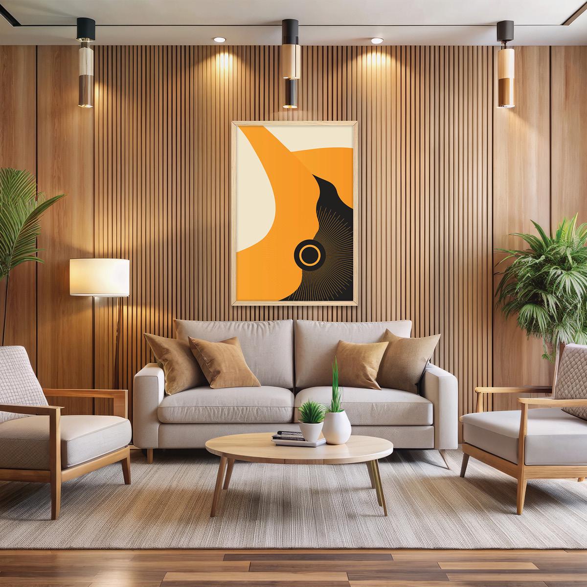 Abstract Sun Ray Yellow & Black Modern Boho Canvas Print Wall Art, Framed Option Available