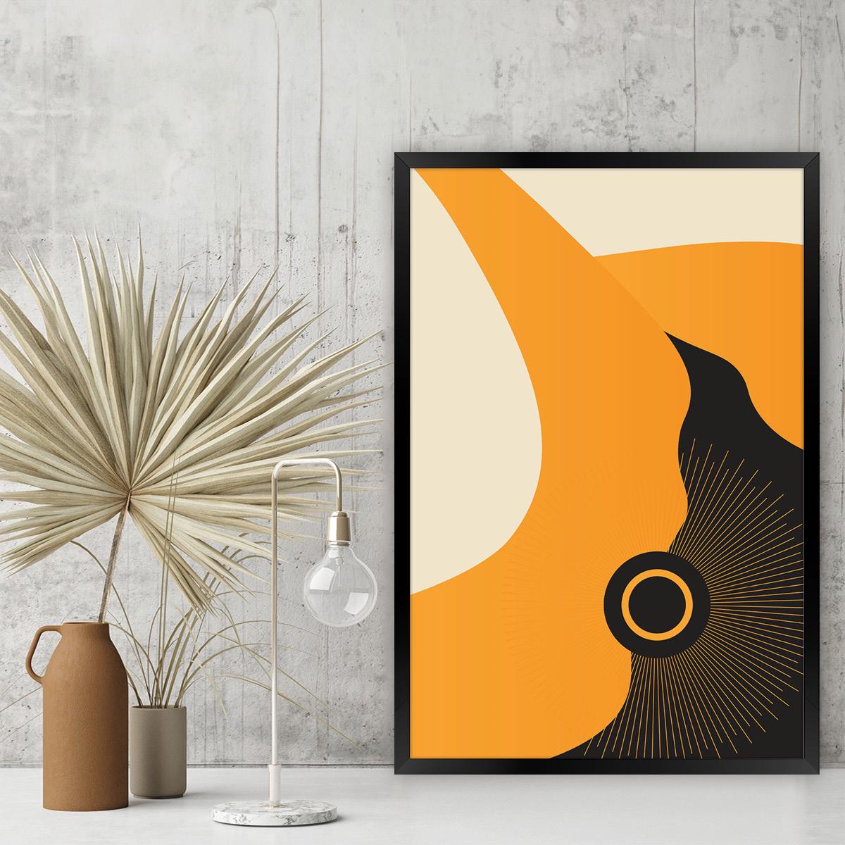 Abstract Sun Ray Yellow & Black Modern Boho Canvas Print Wall Art, Framed Option Available