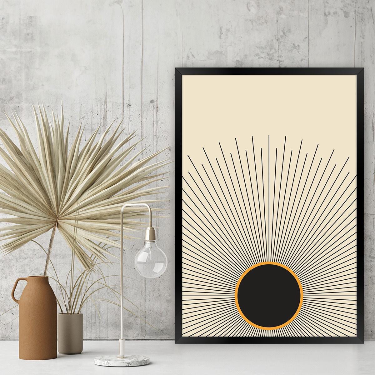 Rising Sun Modern Boho Canvas Print | Vintage Boho Celestial Wall Art | Framed Option Available