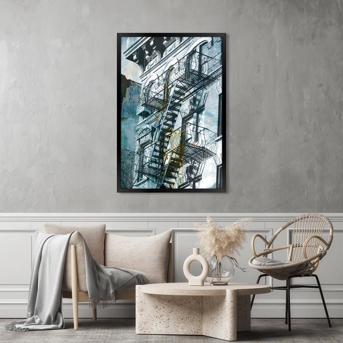 Abstract City Scene Urban Canvas Print Wall Art with Framed Options, Modern Home Decor