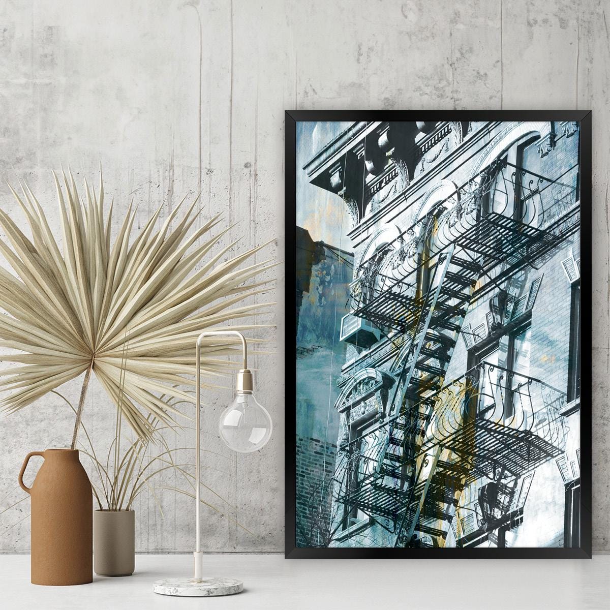 Abstract City Scene Urban Canvas Print Wall Art with Framed Options, Modern Home Decor