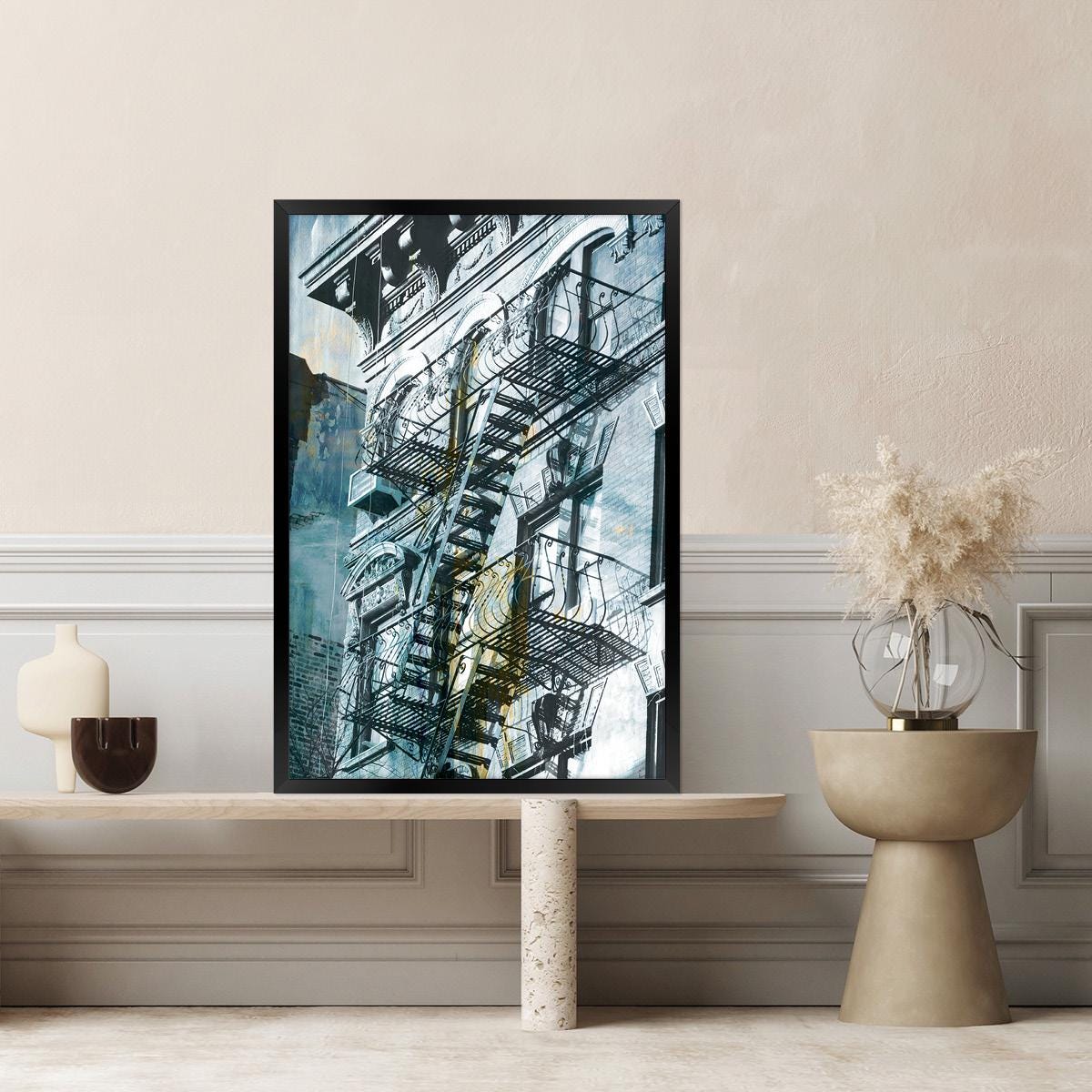 Abstract City Scene Urban Canvas Print Wall Art with Framed Options, Modern Home Decor