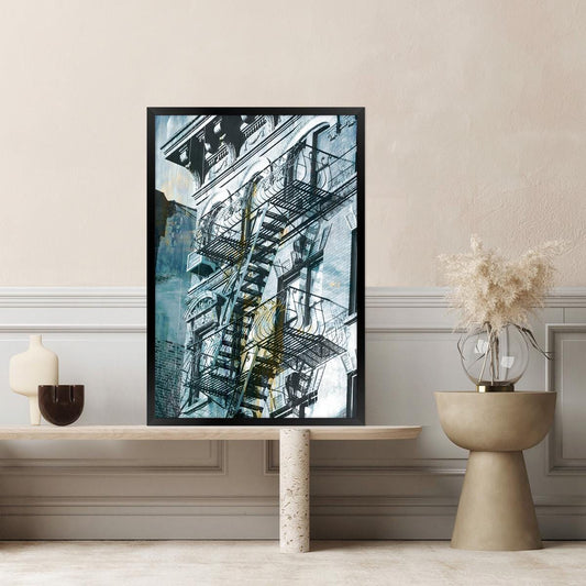 Abstract City Scene Urban Canvas Print Wall Art with Framed Options, Modern Home Decor