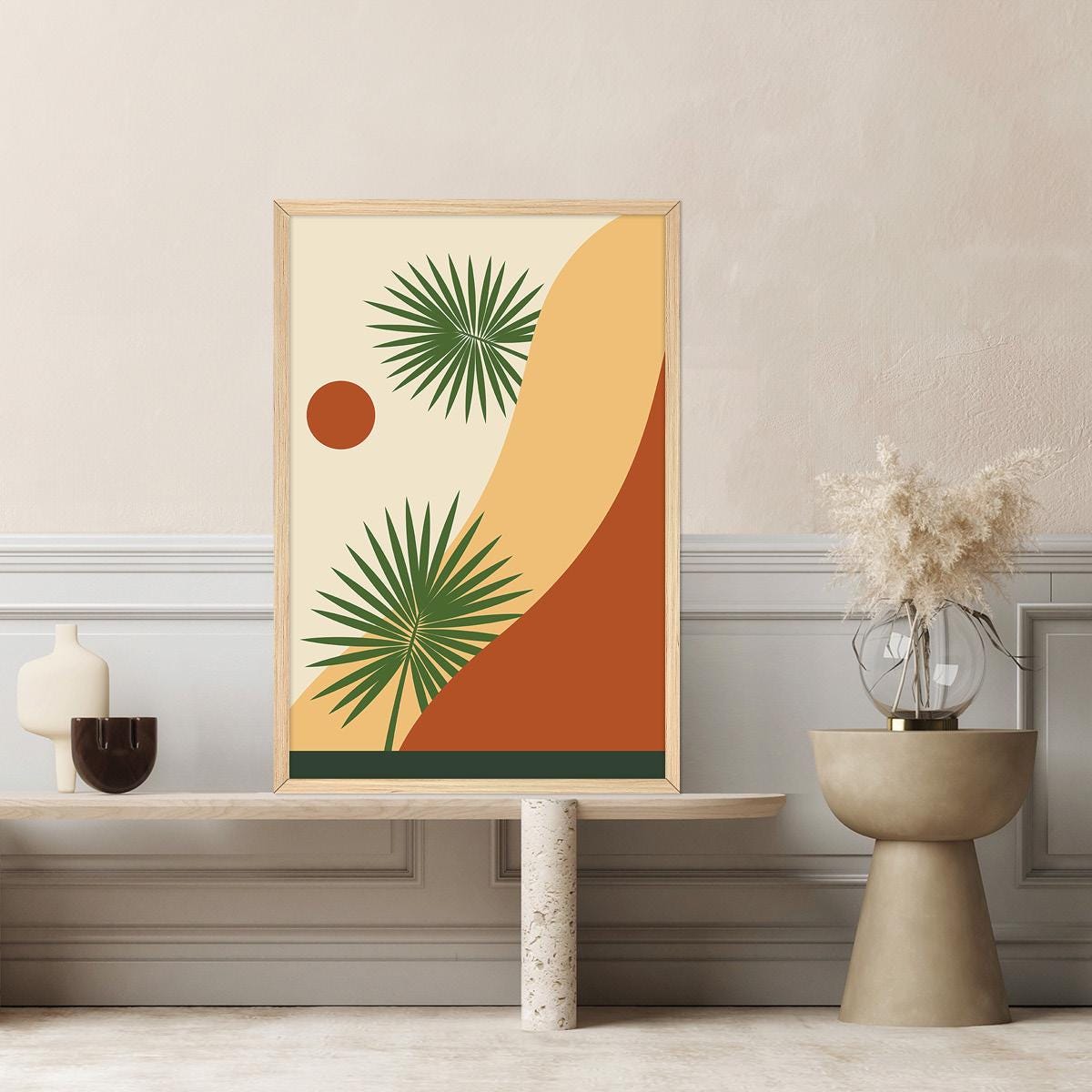 Boho Palm Tree Canvas Art: Southwestern Desert Landscape Print