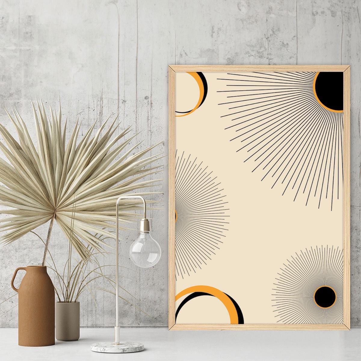 Abstract Sunburst Canvas Print: Modern Boho Rising Sun Celestial Artwork