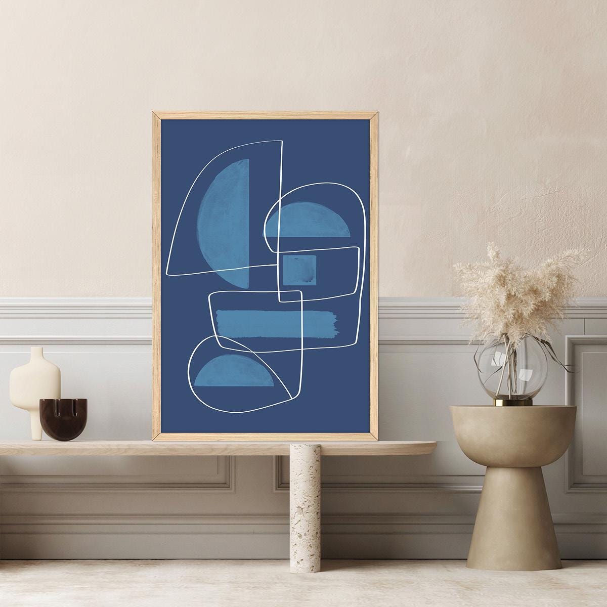 Blue Abstract Geometric Canvas Art Print: MCM Modern Home Decor