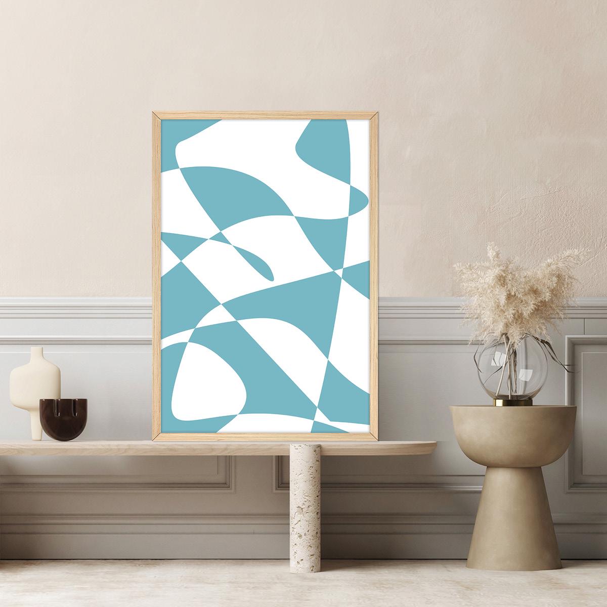 Blue & White Geometric Abstract Canvas Print, Bold Modern Wall Art, Framed Otions Available