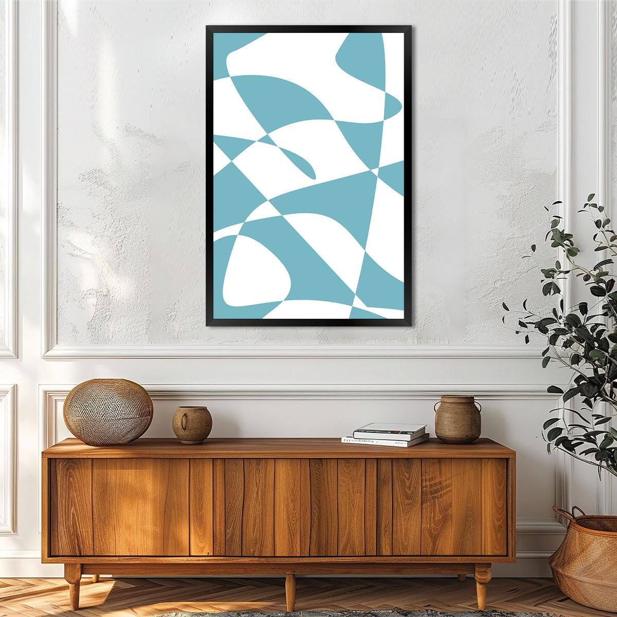 Blue & White Geometric Abstract Canvas Print, Bold Modern Wall Art, Framed Otions Available