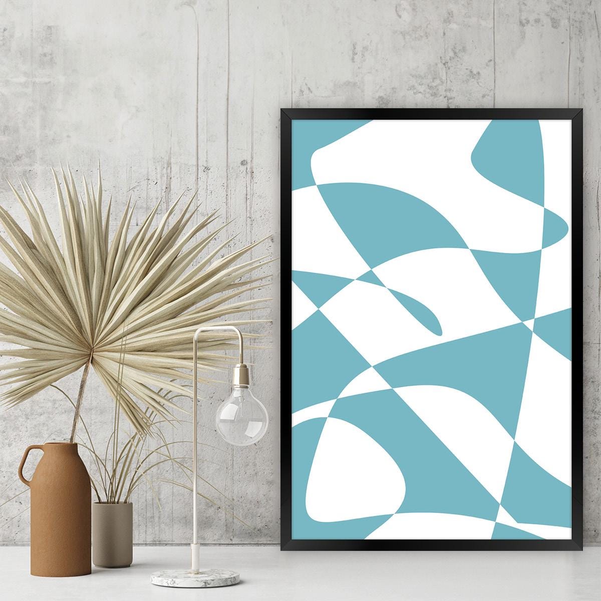 Blue & White Geometric Abstract Canvas Print, Bold Modern Wall Art, Framed Otions Available