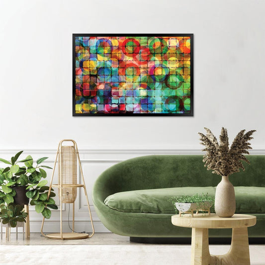 Colorful Cicles & Squares Abstract Canvas Print, Bold Statement Modern Wall Art, Framed Options Available