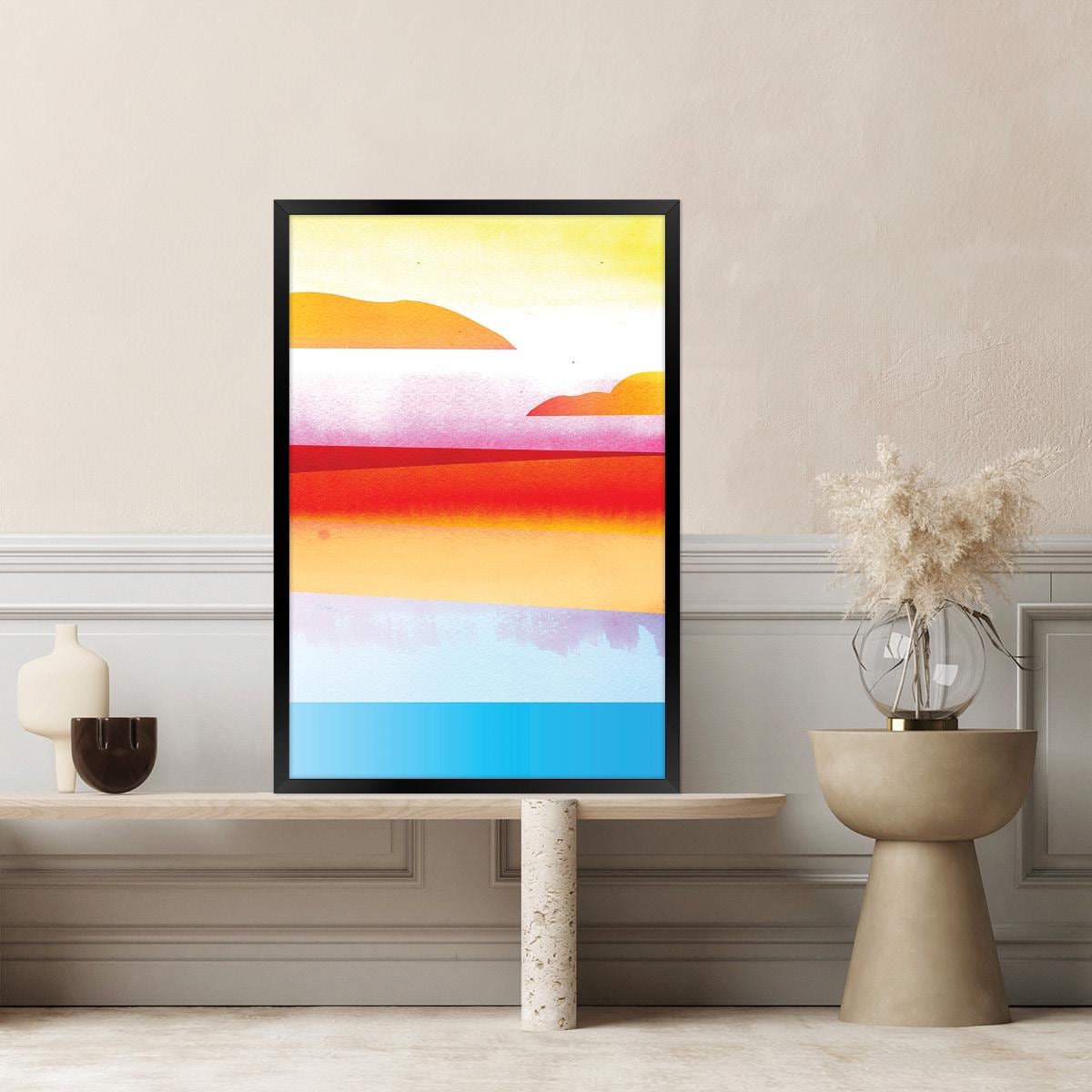 Colorful Coastal Beach Scene Canvas Art Print, Framed Options Available