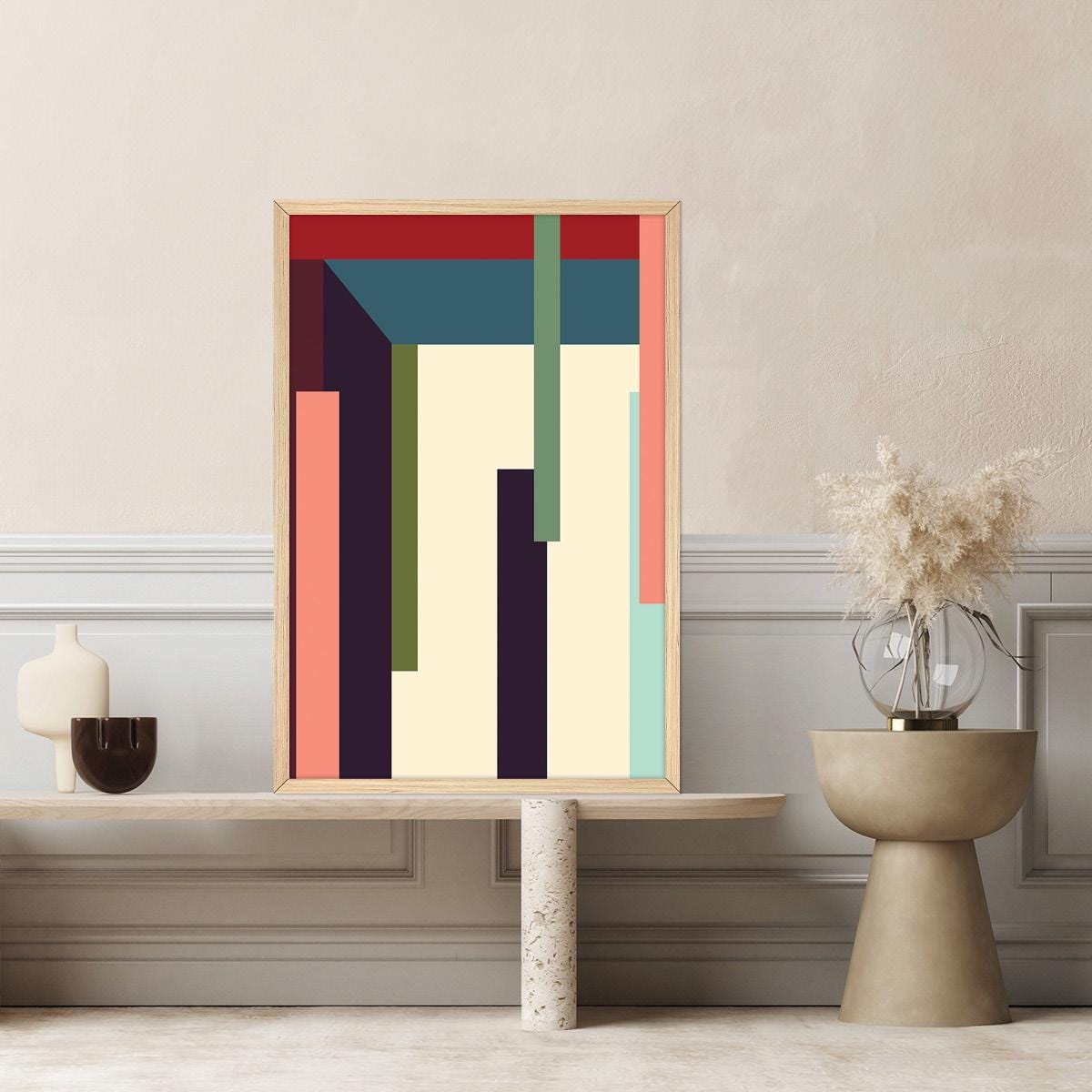 Abstract Geometric Lines Canvas Print - Modern Colorful Wall Art