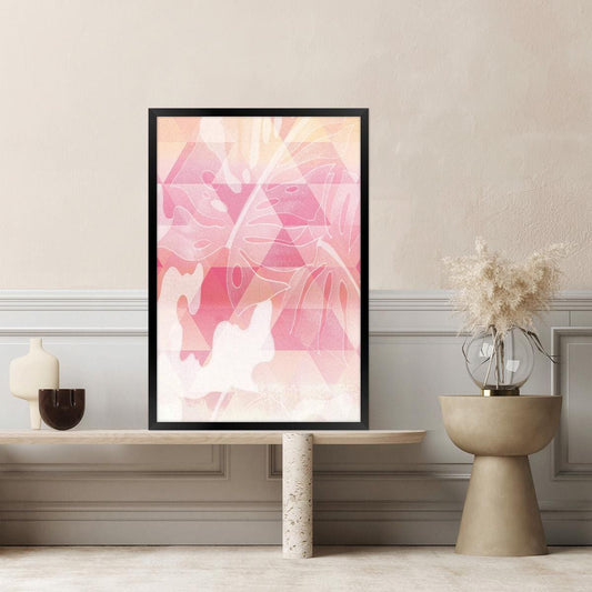 Pink Leaf Canvas Print, Colorful Geometric Wall Art, Abstract Botanical Home Decor, Framed Options Available, Modern Nature Artwork