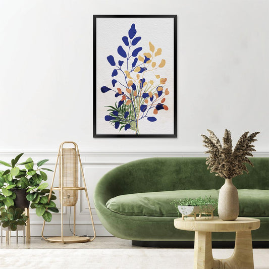 Nature Inspired Colorful Wall Art, Modern Botanical Canvas Print, Simple Plant Silhouette Home Decor, Framed Options Available