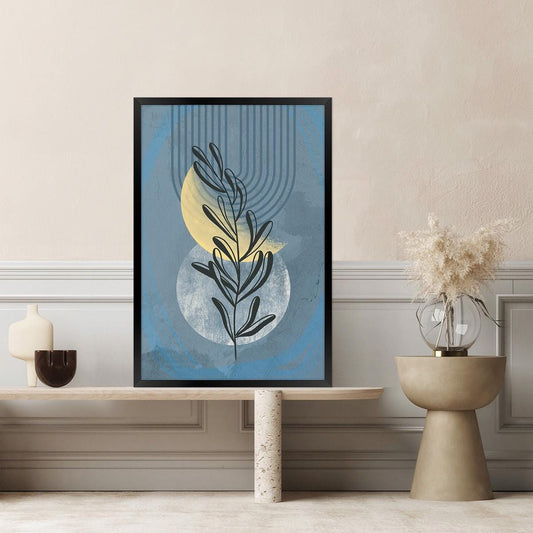Modern Botanical Home Decor, Colorful Boho Leaf Wall Art, Geometric Shapes & Lines Floral Canvas Print, Framed Options Available