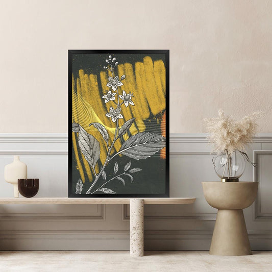 Colorful Black & Yellow Flower Illustration,Floral Art Canvas Print, Modern Botanical Wall Art, Vibrant Home Decor, Framed Options Available