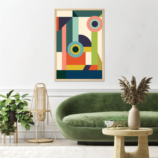 Shapes & Lines Abstract Canvas Print, Colorful Modern Geometric Wall Art, Bright Vivid Colors, Boho Home Decor, Framed Options Available