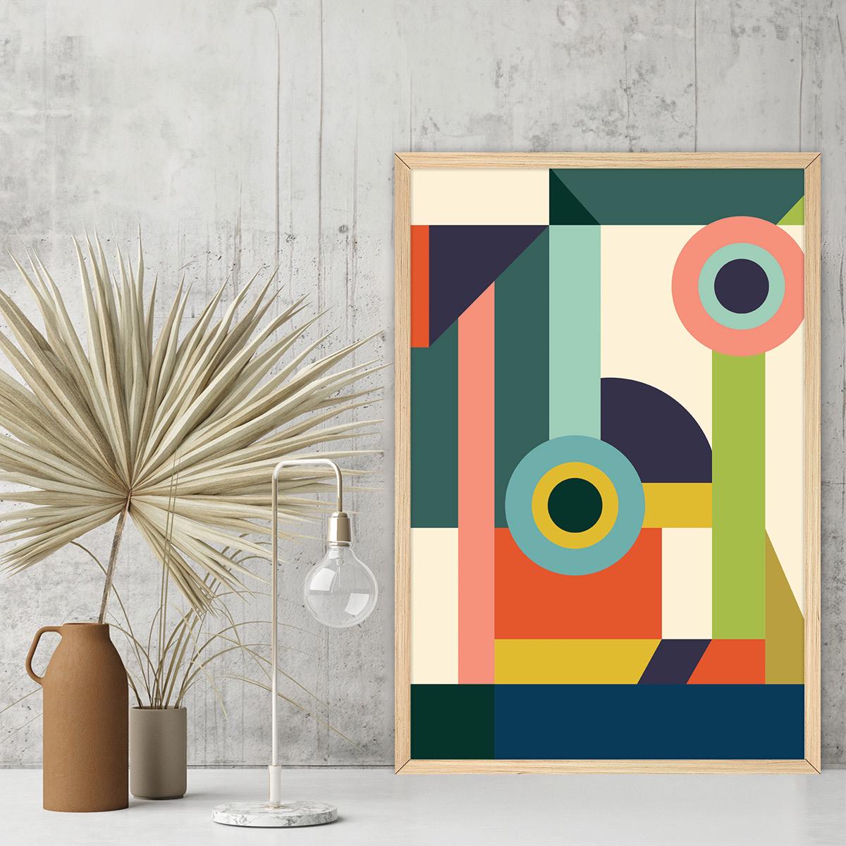 Shapes & Lines Abstract Canvas Print, Colorful Modern Geometric Wall Art, Bright Vivid Colors, Boho Home Decor, Framed Options Available