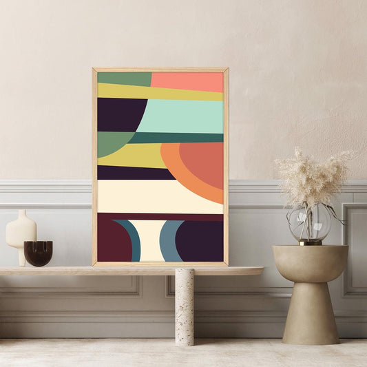 Lines & Shapes Abstract Canvas Print, Colorful Geometric Wall Art, Vibrant Colors Modern Home Decor For Livingroom, Framed Options Available