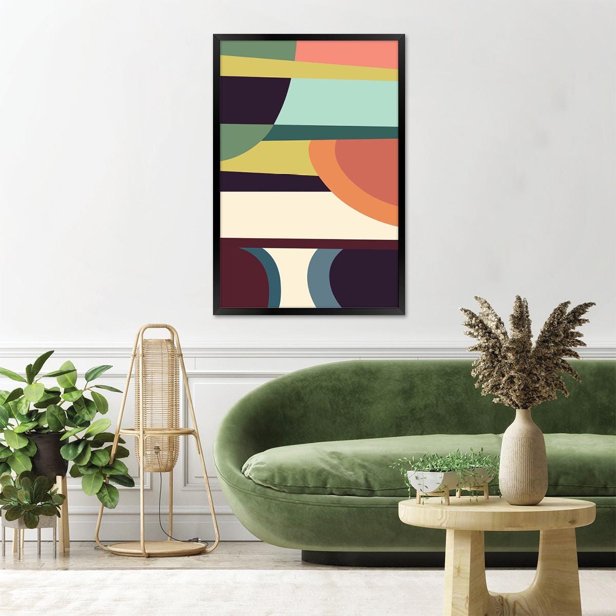 Lines & Shapes Abstract Canvas Print, Colorful Geometric Wall Art, Vibrant Colors Modern Home Decor For Livingroom, Framed Options Available