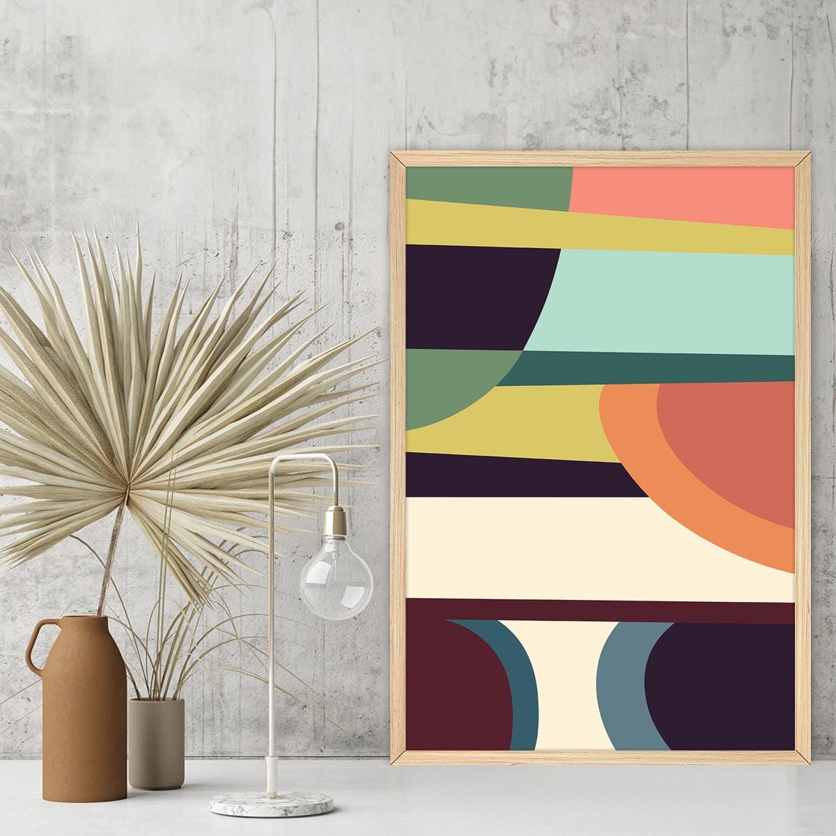 Lines & Shapes Abstract Canvas Print, Colorful Geometric Wall Art, Vibrant Colors Modern Home Decor For Livingroom, Framed Options Available