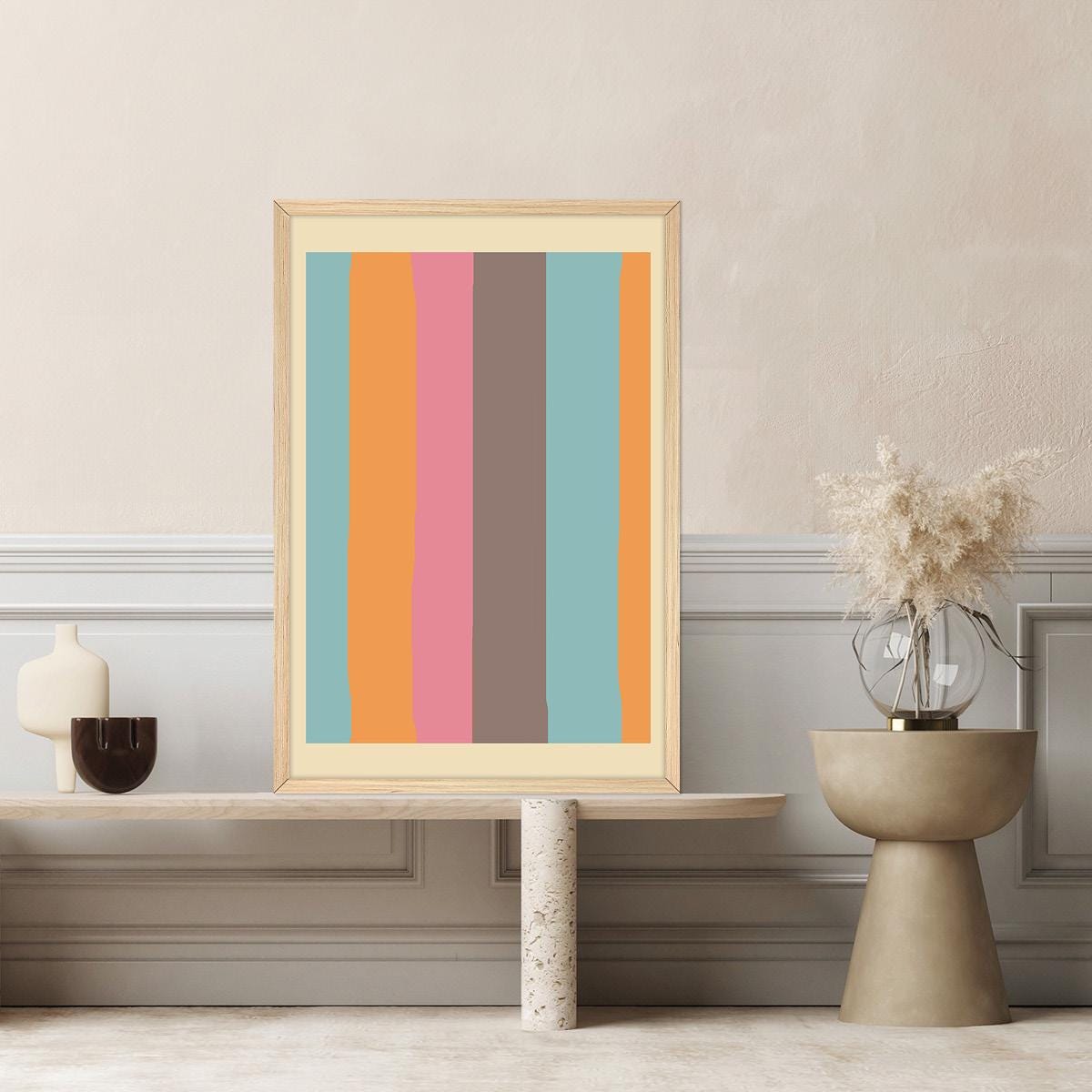Colorful Abstract Lines Canvas Print, Bold Geometric Stripes Wall Art, Playful Modern Home Decor for Bedroom & Living Room, Framed Options