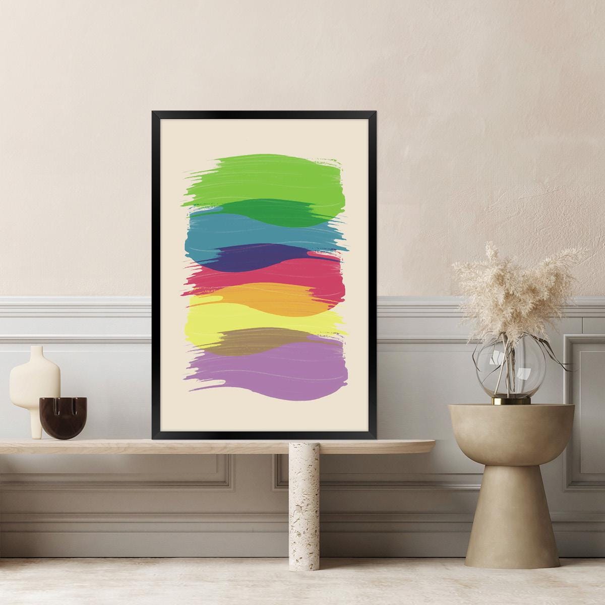Abstract Canvas Print, Overlapping Colorful Strokes Wall Art, Rainbow Colored Home Decor, Modern Art for Bedroom, Framed Options