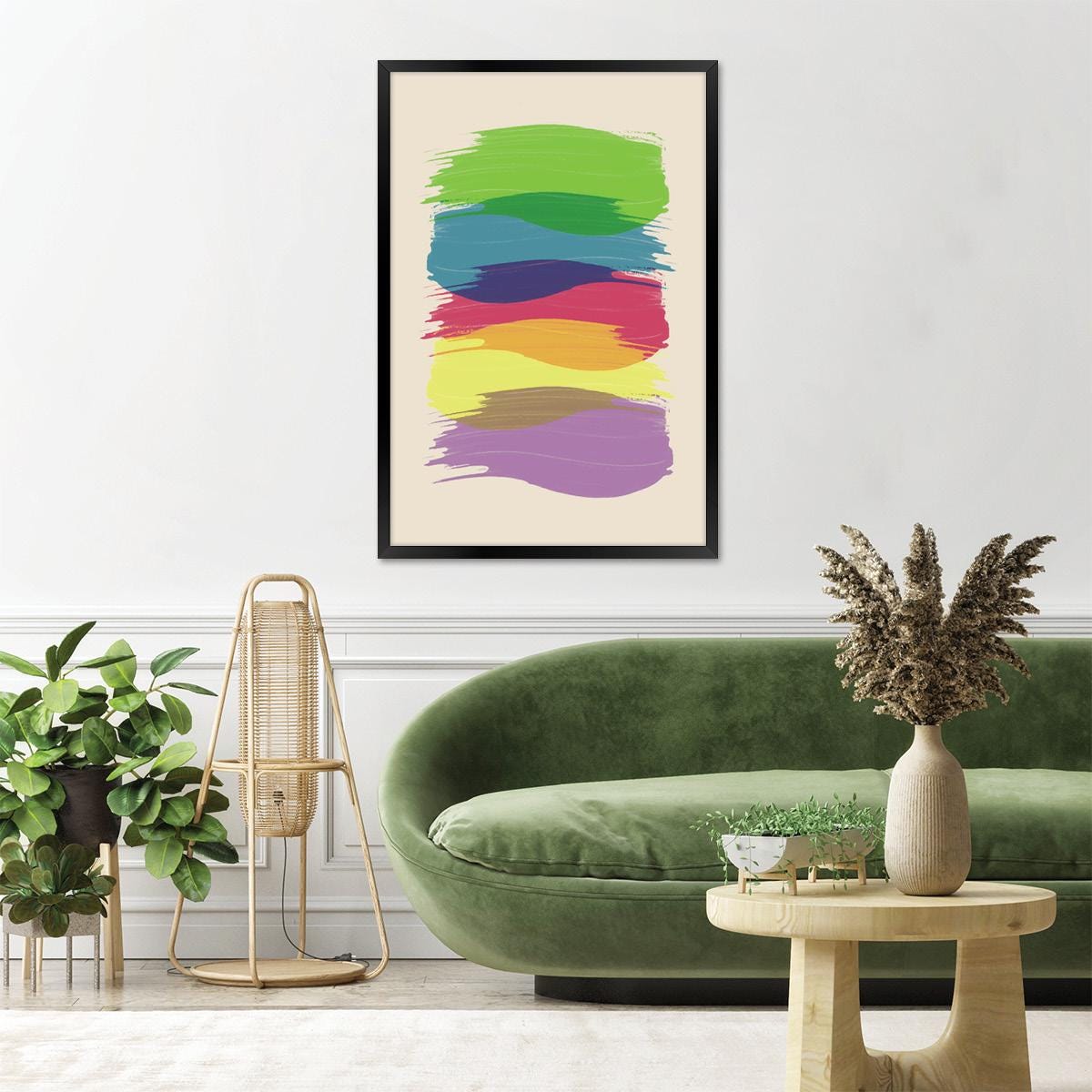 Abstract Canvas Print, Overlapping Colorful Strokes Wall Art, Rainbow Colored Home Decor, Modern Art for Bedroom, Framed Options