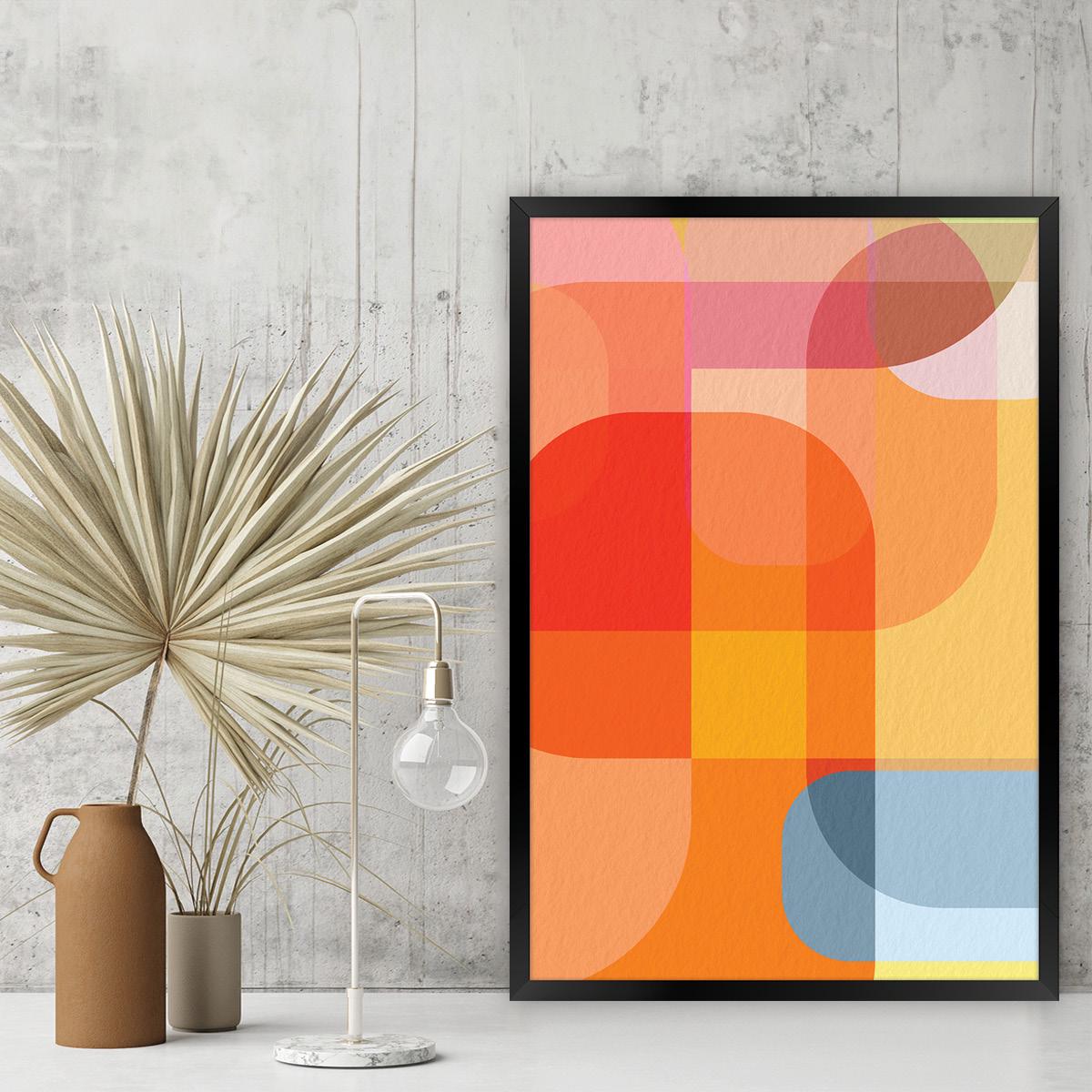 Abstract Canvas Print Round Edges, Colorful Geometric Wall Art, Bold Modern Home Decor, Framed Options Available for Livingroom or Bedroom