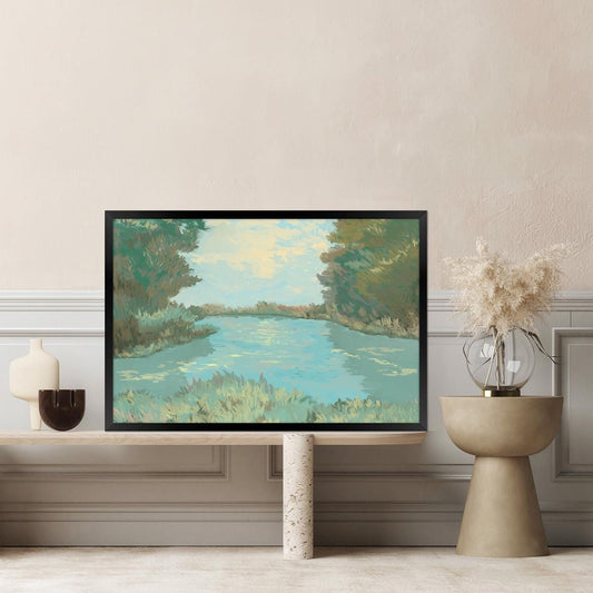 Lake Landscape Canvas Print: Modern Impressionist Wall Art