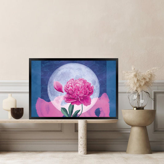 Moon Flower Canvas Print: Surreal Pink Floral Wall Art