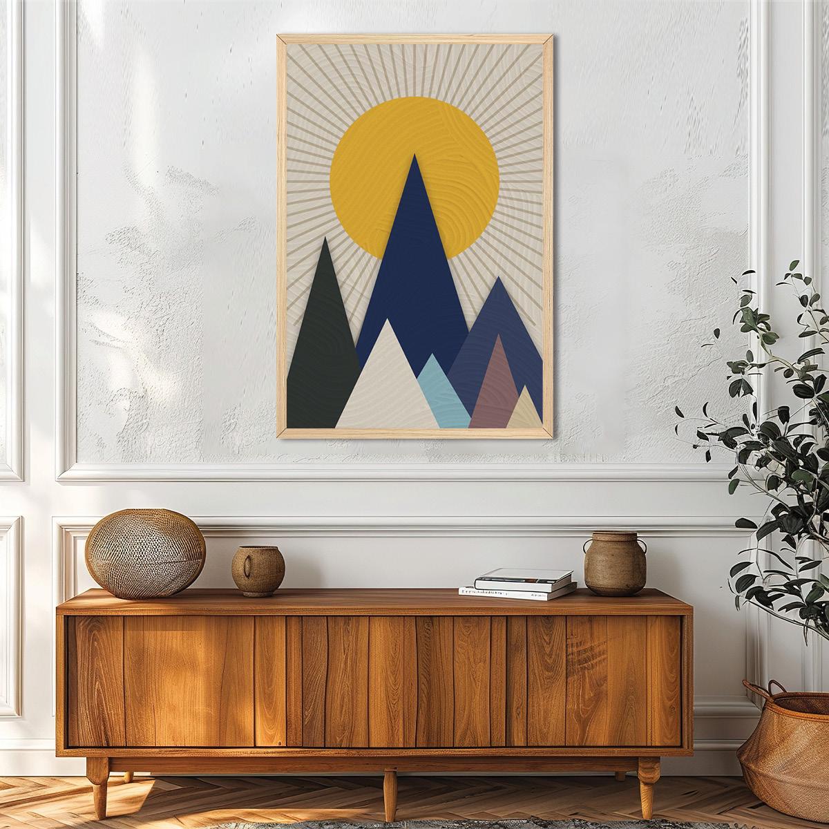 Geometric Mountains Canvas Print: Boho Landscape Wall Art