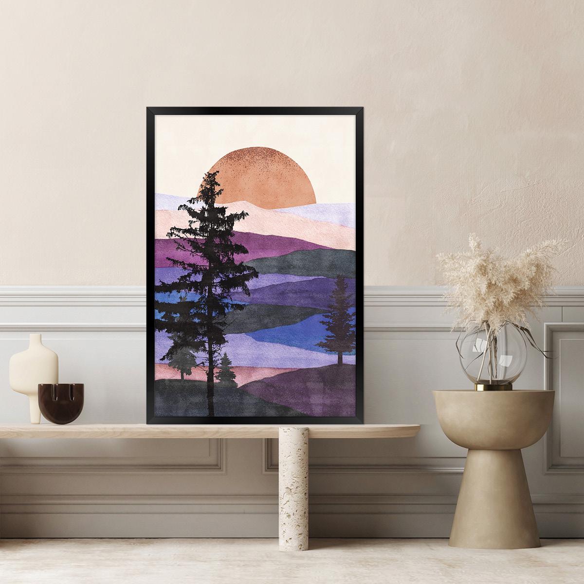 Colorful Purple Mountain Sunrise Canvas Print: Abstract Boho Landscape Wall Art