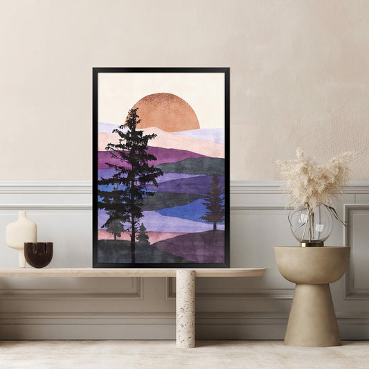 Colorful Purple Mountain Sunrise Canvas Print: Abstract Boho Landscape Wall Art