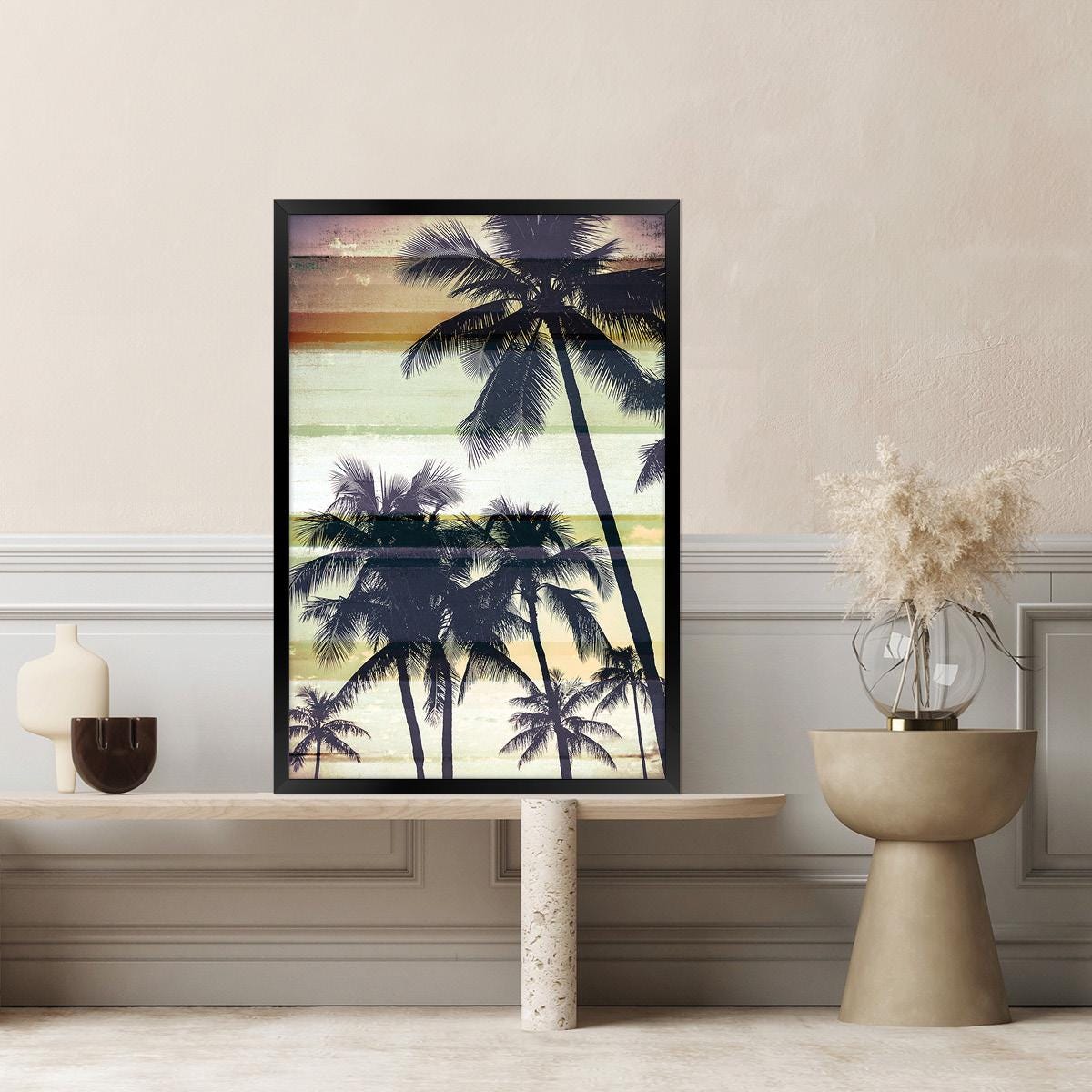 Vintage Palm Tree Canvas Print: Coastal Beach House Wall Art